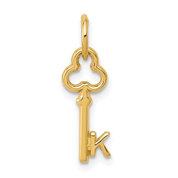 14k Yellow Gold, Hannah Collection, Mini Initial K Shamrock Key Charm - Picture 1 of 5
